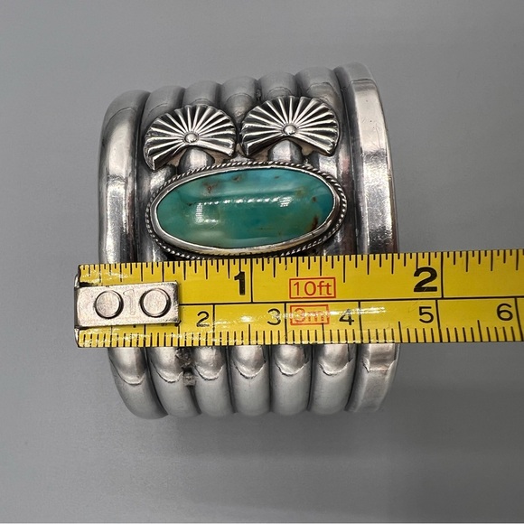 🩵Vintage Navajo Genuine Turquoise and Silver Cuff. 1 3/4 inch wide. 97g TW - Picture 10 of 10